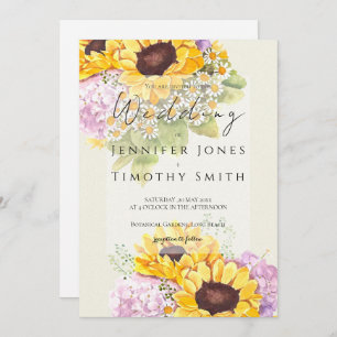 sunflowers and hydrangea watercolour invitation