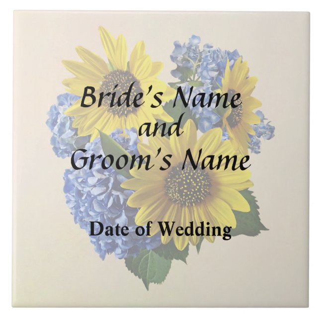 Sunflowers and Hydrangeas Wedding Products Ceramic Tile (Front)