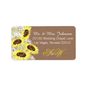 Sunflowers and Lace Rustic Wedding Label