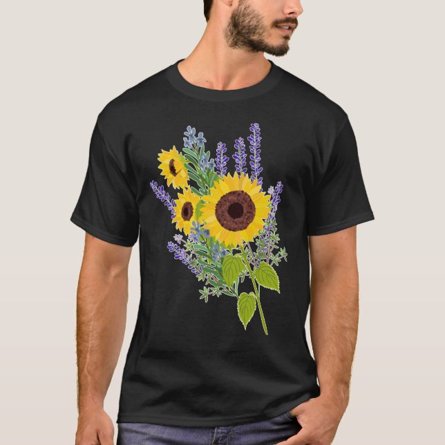 Sunflowers And Lavender Bouquet     T-Shirt (Front)