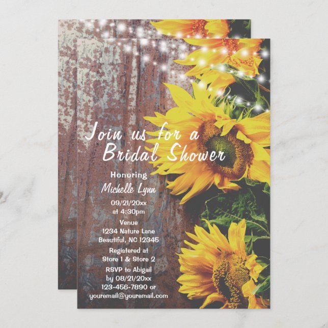 Sunflowers and Lights Rustic Country Bridal Shower Invitation (Front/Back)