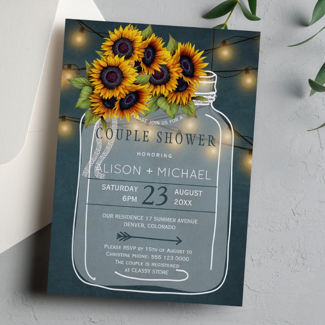 Sunflowers and lights rustic country couple shower invitation (Creator Uploaded)