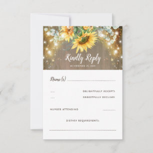 Sunflowers and Lights Rustic Country Wedding RSVP Card