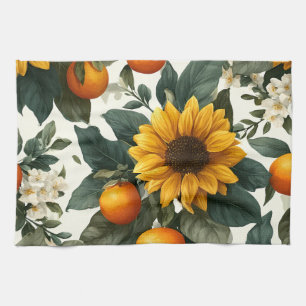 Sunflowers and Oranges Autumn Design Tea Towel