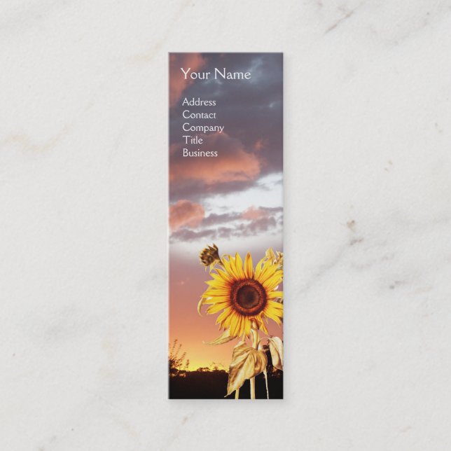SUNFLOWERS AND PINK SUMMER SUNSET MINI BUSINESS CARD (Front)