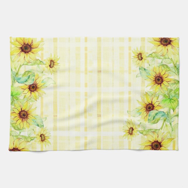 Sunflowers and plaid tea towel (Horizontal)