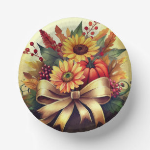 Sunflowers and Pumpkin Bowl, 7" Paper Bowl Plate