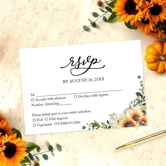 Sunflowers and Pumpkin Fall Wedding RSVP Card (Creator Uploaded)