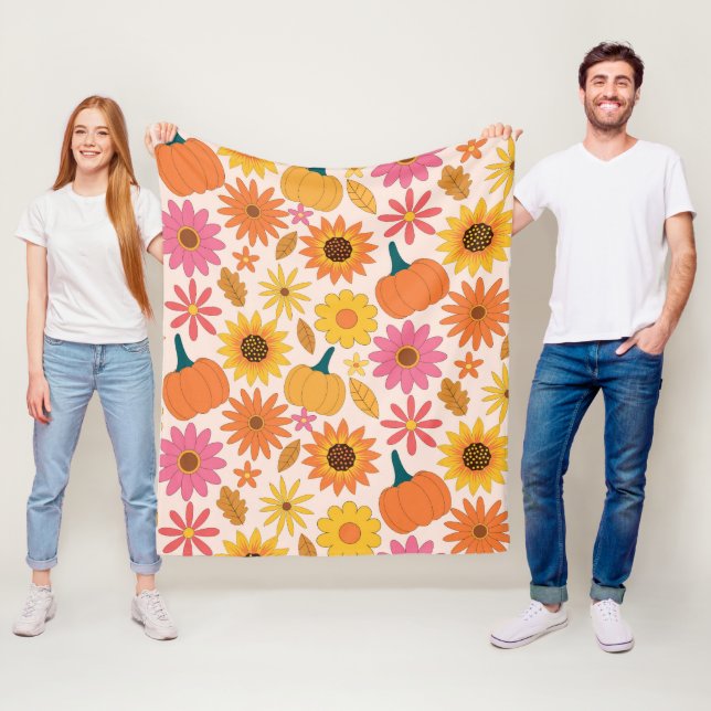 Sunflowers and Pumpkins Autumn Pattern  Fleece Blanket (In Situ)