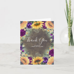 Sunflowers and Purple Rustic Fall Thank You Card