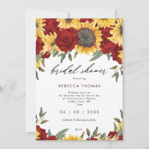 sunflowers and red roses floral bridal shower invitation