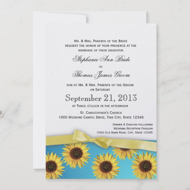 Sunflowers and Ribbon Country Wedding Invitation (Front)