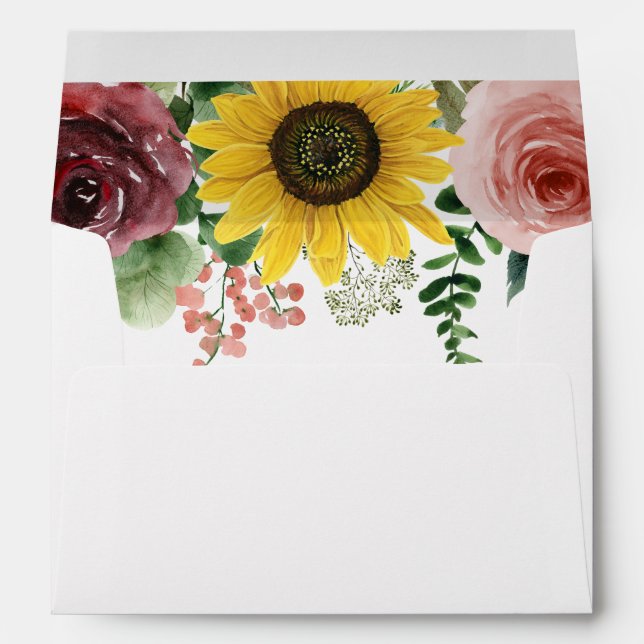 Sunflowers and Roses Floral Lined envelope (Back (Bottom))