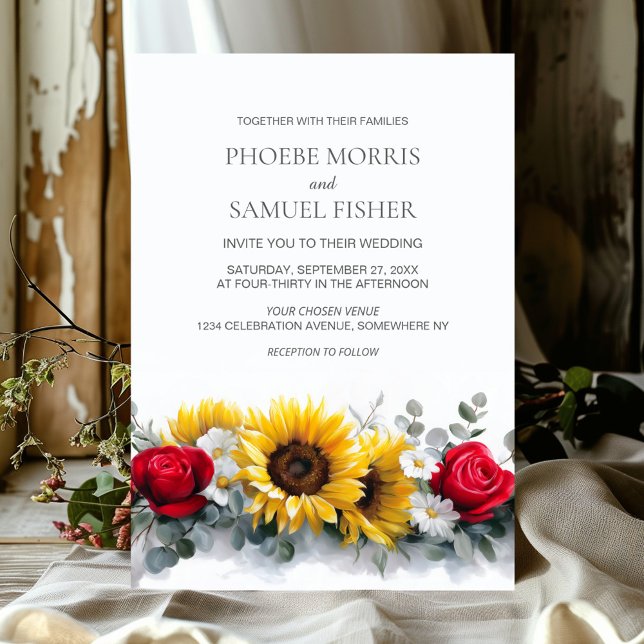 Sunflowers and Roses Floral Wedding Invitation (Creator Uploaded)