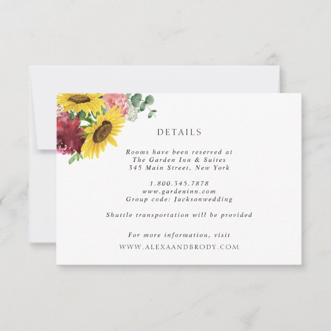 Sunflowers and Roses Wedding Details Card (Front)