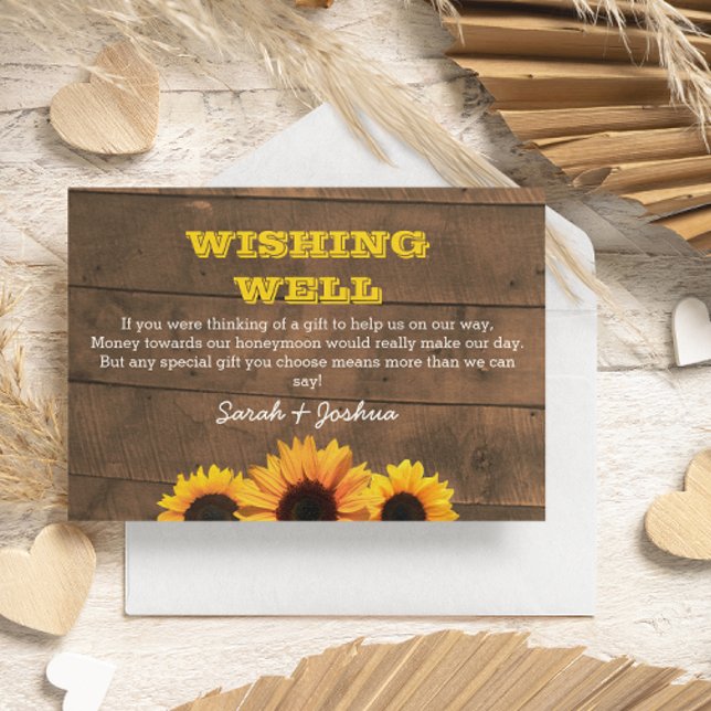 Sunflowers and Rustic Wood Wedding Wishing Well Enclosure Card (Creator Uploaded)
