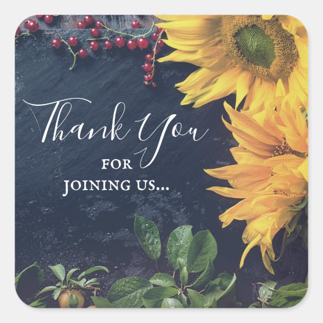 Sunflowers and Slate Baby Shower Thank You Square Sticker (Front)