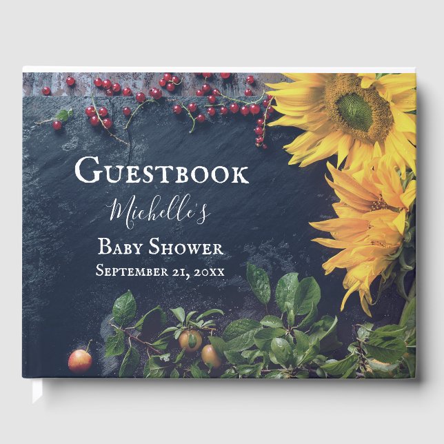 Sunflowers and Slate Rustic Country Baby Shower Guest Book (Front)