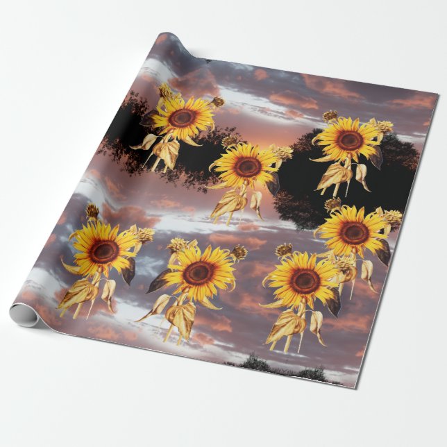 SUNFLOWERS AND SUMMER SUNSET WRAPPING PAPER (Unrolled)