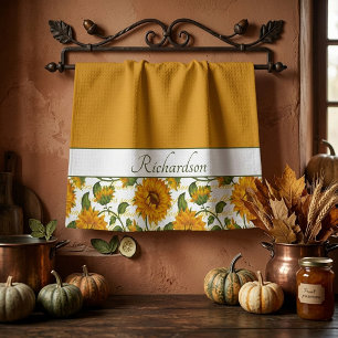 Sunflowers and text personalised tea towel