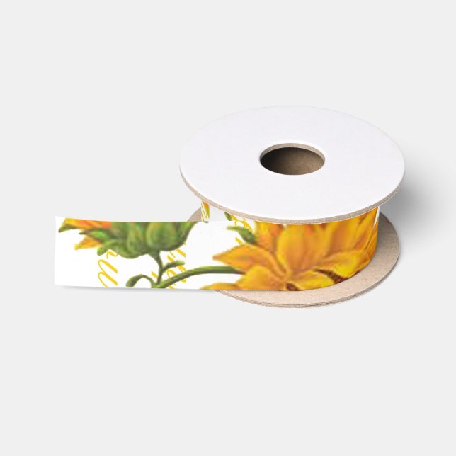 Sunflowers and text satin ribbon (Spool)