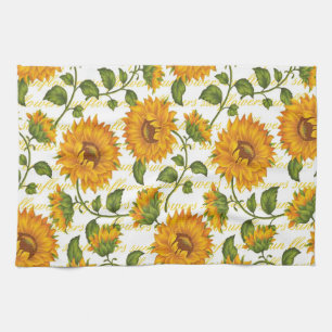 Sunflowers and text tea towel