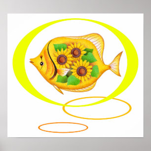 Sunflowers and tropical fish. poster
