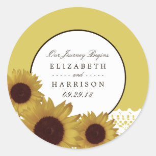 Sunflowers and Vintage Lace Wedding Classic Round Sticker