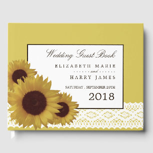 Sunflowers and Vintage Lace Wedding Guest Book