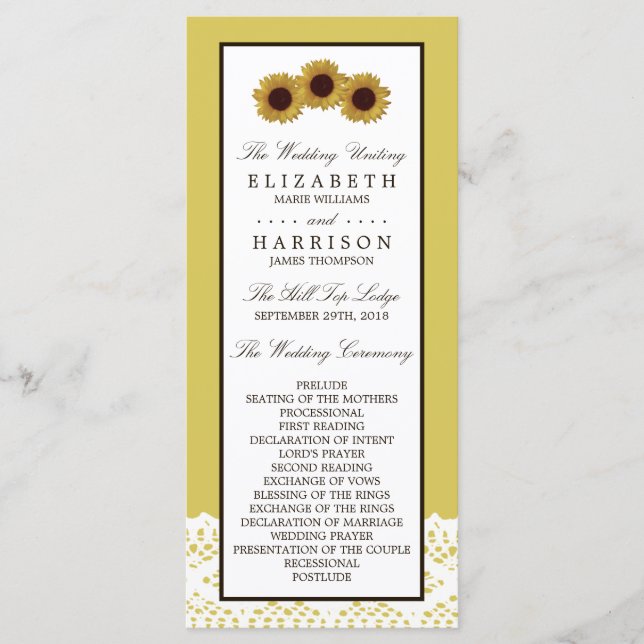 Sunflowers and Vintage Lace Wedding Program (Front)