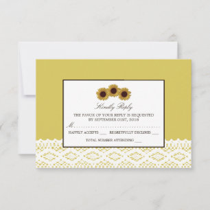 Sunflowers and Vintage Lace Wedding RSVP Card