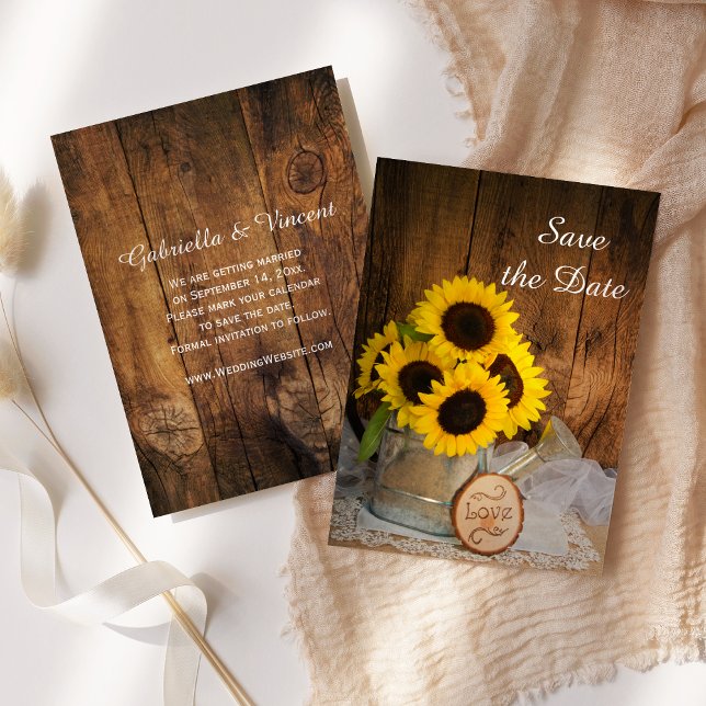 Sunflowers and Watering Can Wedding Save the Date Invitation (Creator Uploaded)