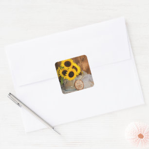 Sunflowers and Watering Can Wedding Save the Date Square Sticker