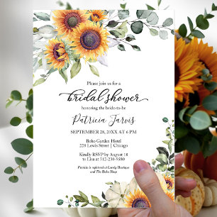 Sunflowers and White Pumpkin Fall Bridal Shower   Invitation