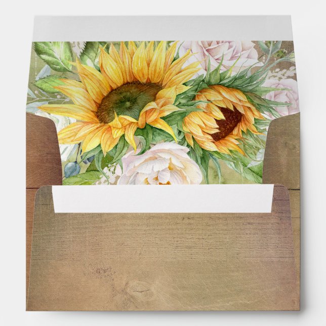 Sunflowers and White Roses Rustic Country Envelope (Back (Bottom))