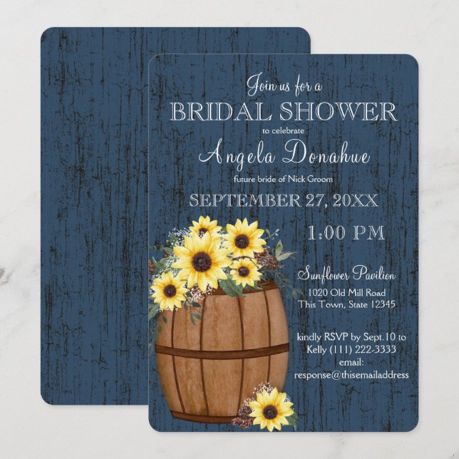Sunflowers and Wine Barrel Rustic Bridal Shower Invitation (Front/Back)