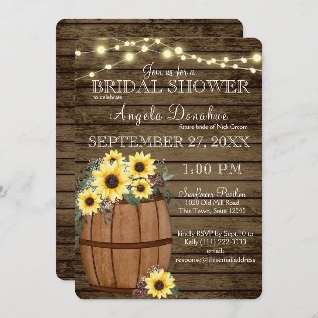Sunflowers and Wine Barrel Rustic Bridal Shower Invitation (Front/Back)