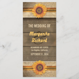 sunflowers and wood country wedding programs