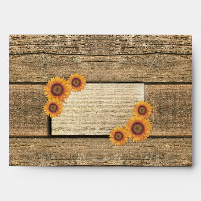 sunflowers and wood wedding envelopes (Front)