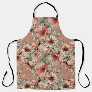 Sunflowers, apples: autumn watercolor pattern apron
