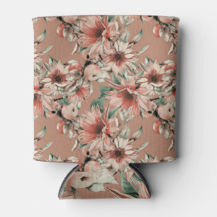 Sunflowers, apples: autumn watercolor pattern can cooler