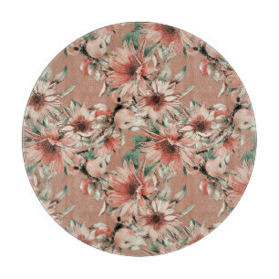 Sunflowers, apples: autumn watercolor pattern cutting board