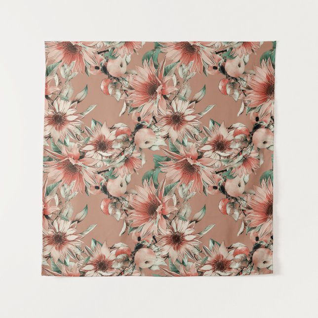 Sunflowers, apples: autumn watercolor pattern tapestry (Front)