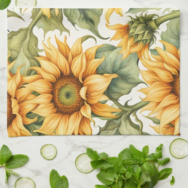 Sunflowers Art Pattern Design  Tea Towel (Folded)