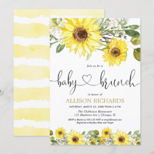 Sunflowers baby brunch greenery white floral invitation