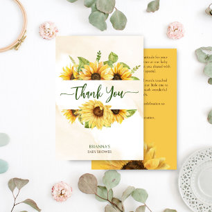 Sunflowers baby in bloom baby showe thank you card