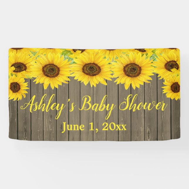 Sunflowers Baby Shower Backdrop Rustic Wood Prop Banner (Horizontal)