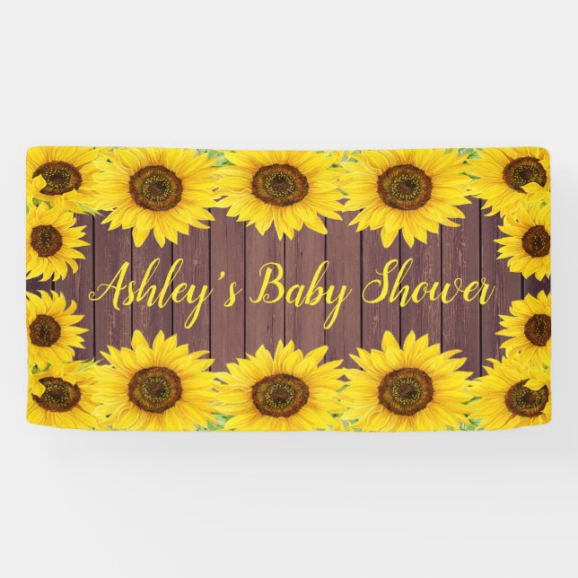 Sunflowers Baby Shower Backdrop Rustic Wood Prop Banner (Horizontal)