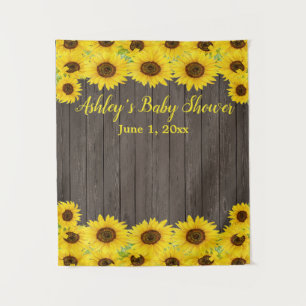 Sunflowers Baby Shower Backdrop Wood Photo Booth Tapestry