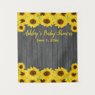 Sunflowers Baby Shower Backdrop Wood Photo Booth Tapestry